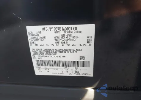 2016 Ford Explorer Platinum z USA, uszkodzony, nr VIN 1FM5K8HTXGGB42348